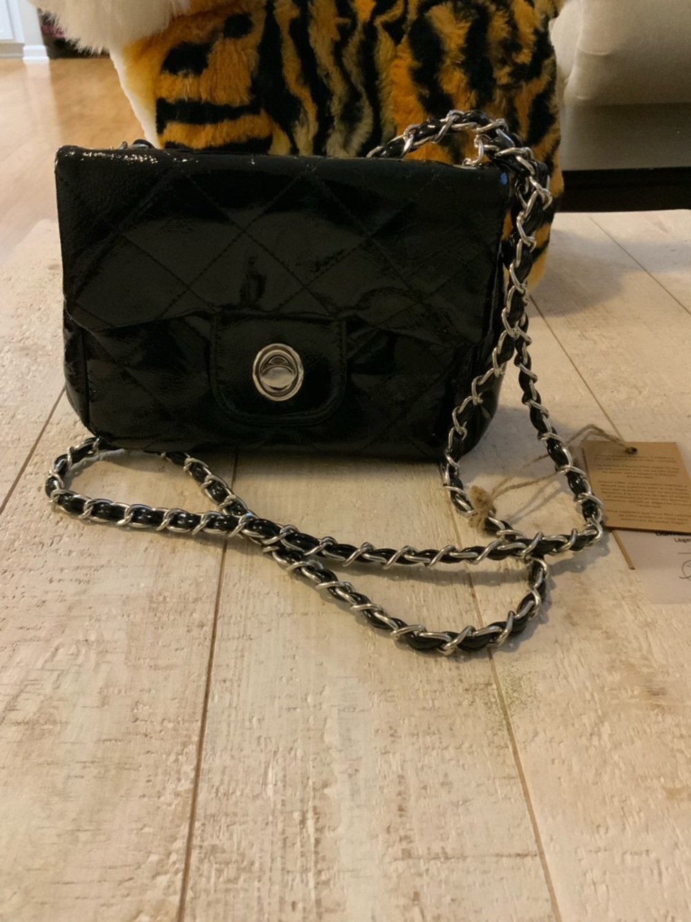 Patent Quilted Black Chain-Shoulder Crossbody Bag